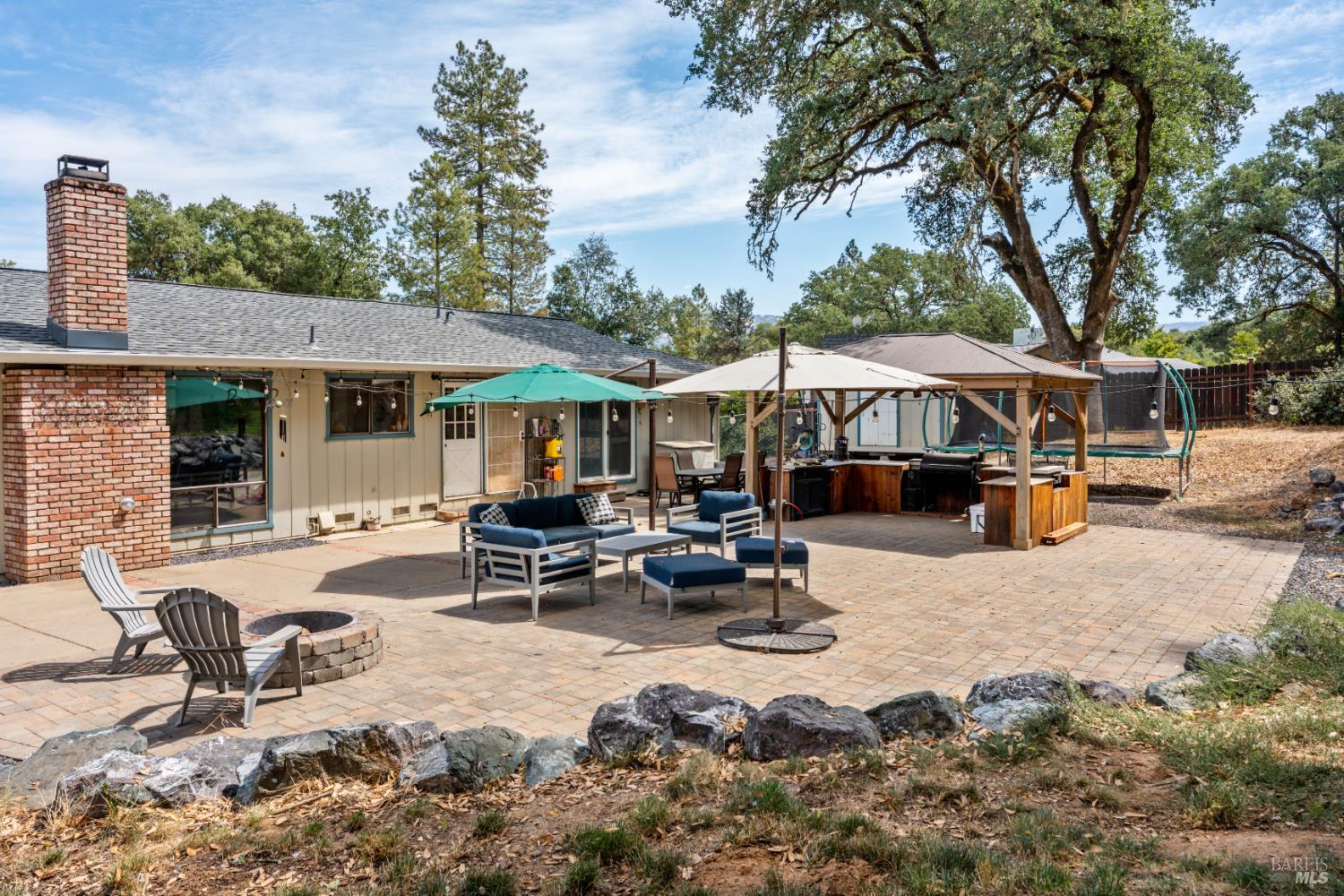 9510 West Potter Valley Road Potter Valley, CA 95469 - Photo 20 of 30 a view of a patio with chairs and tables under an umbrella