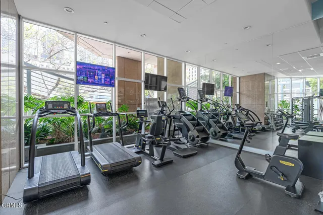 a view of a room with gym equipment