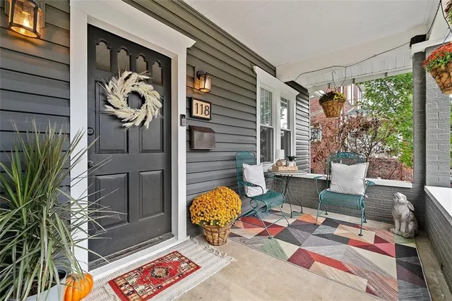 a front view of a house with patio