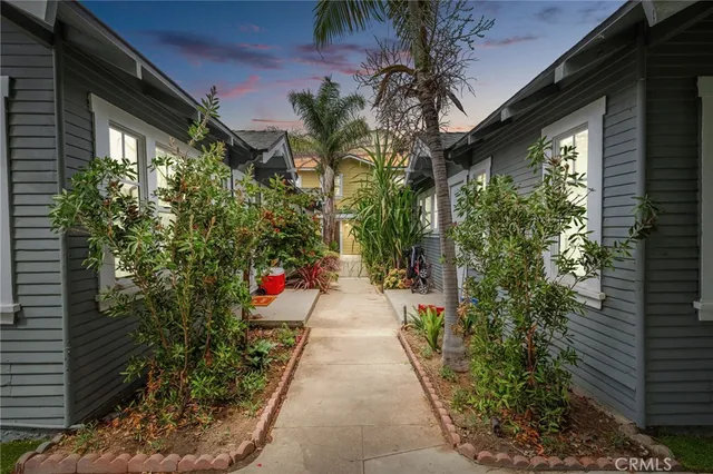 a view of a pathway along with potted plants