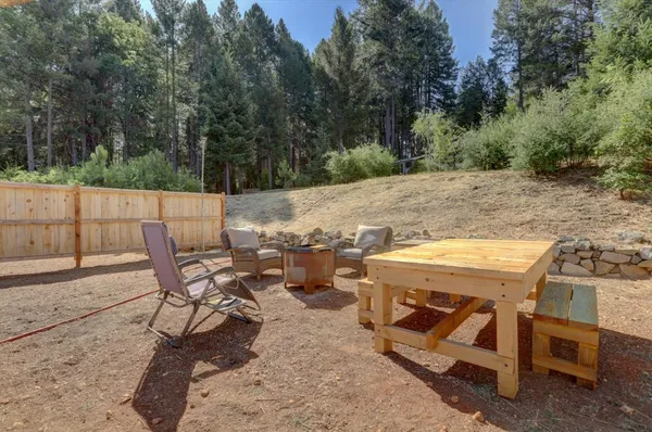 a view of a dinning table and chairs in the patio