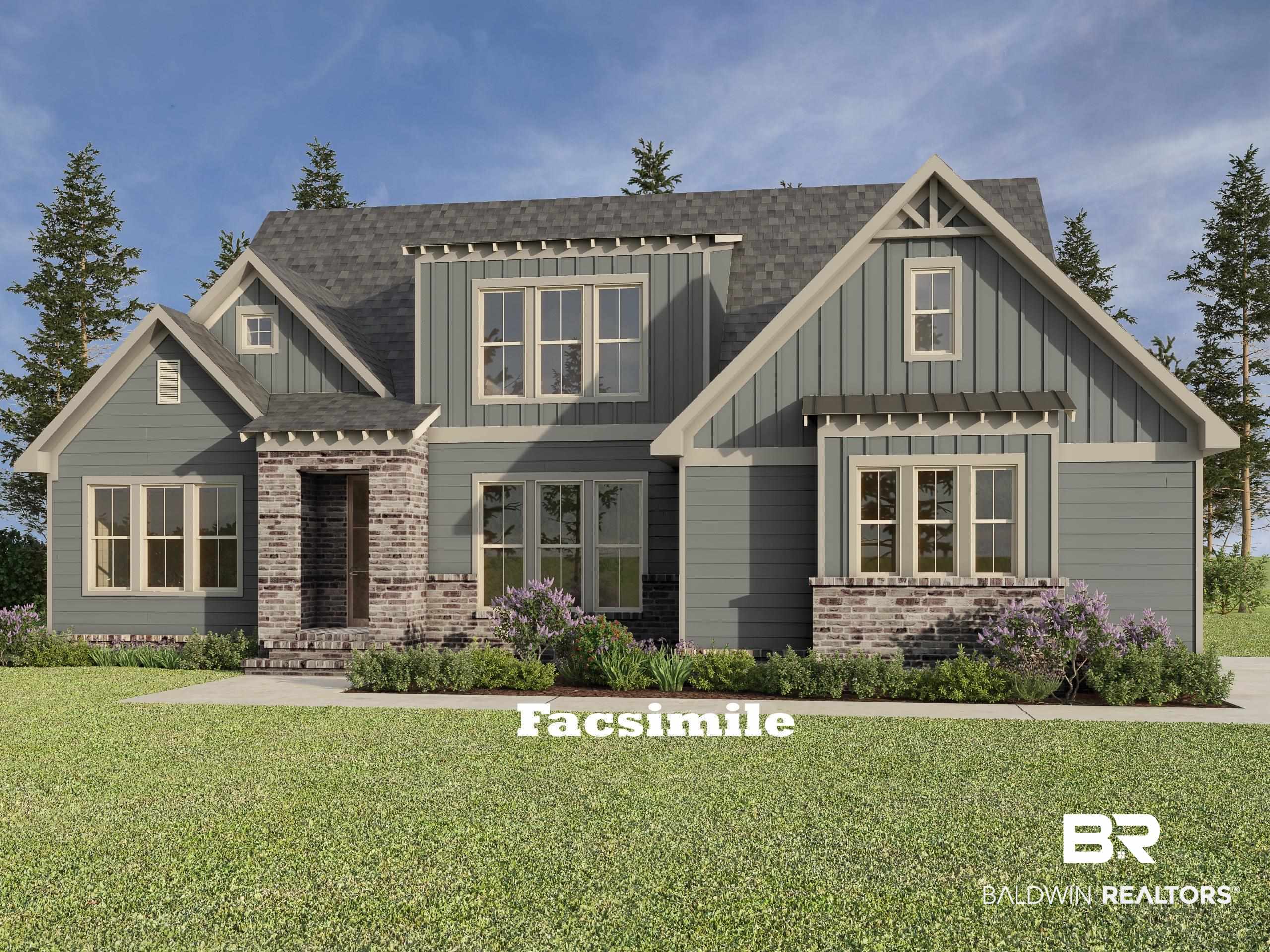 11324 Redfern Road Daphne, AL 36526 - Photo 1 of 4 Craftsman-style exterior featuring a combination of horizontal and vertical siding, a stone facade, multi-paned windows, a gabled roofline, and established landscaping