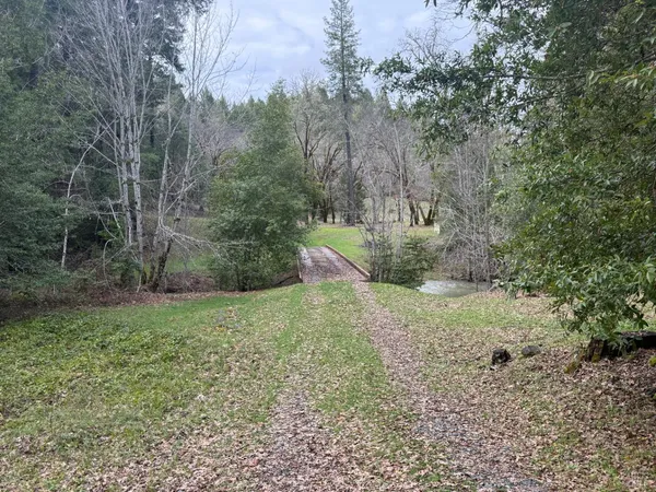 a backyard of a house with large trees