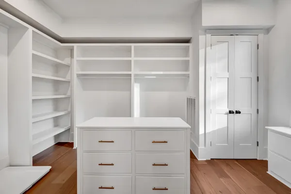 a view of walk in closet with empty racks