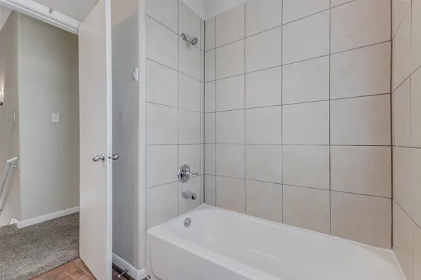 a bathroom with a bathtub
