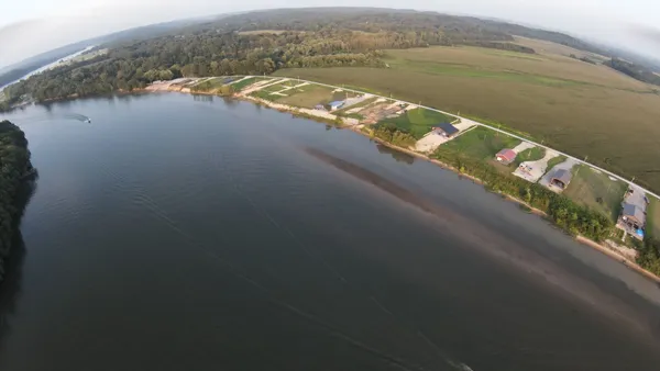 a view of a lake with a mountain in the background