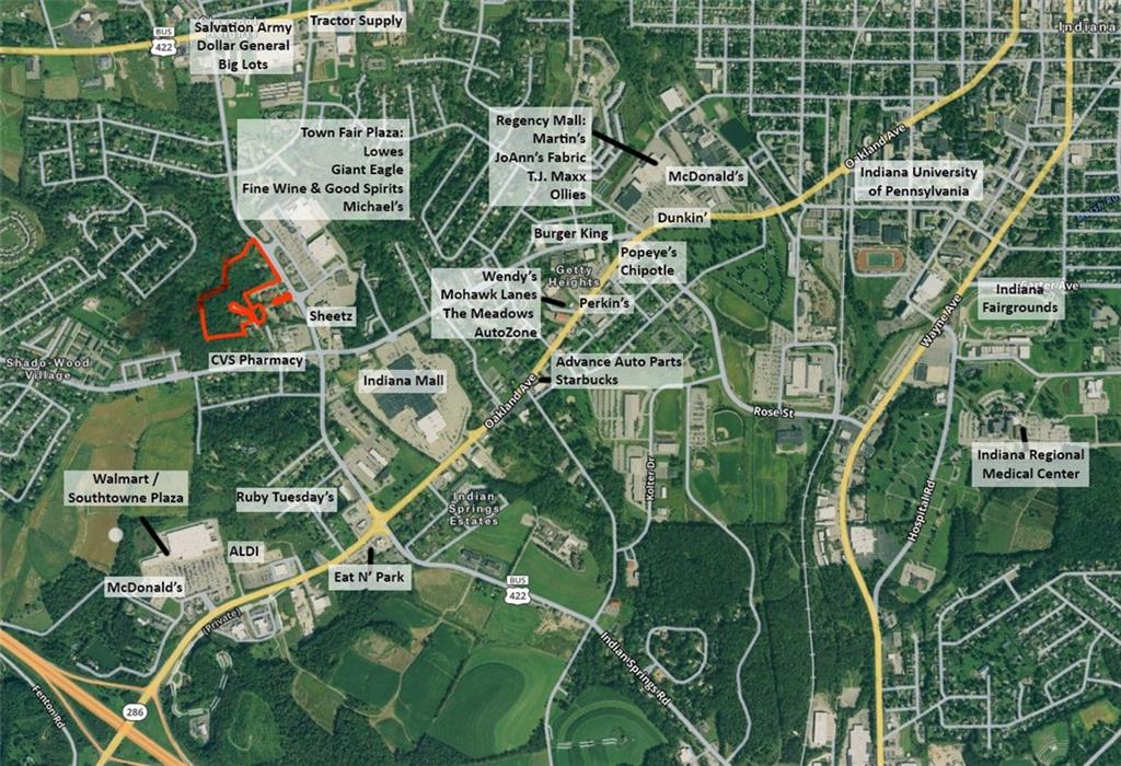 480 Ben Franklin Road South Indiana, PA 15701 - Photo 4 of 6 Aerial with marked locations