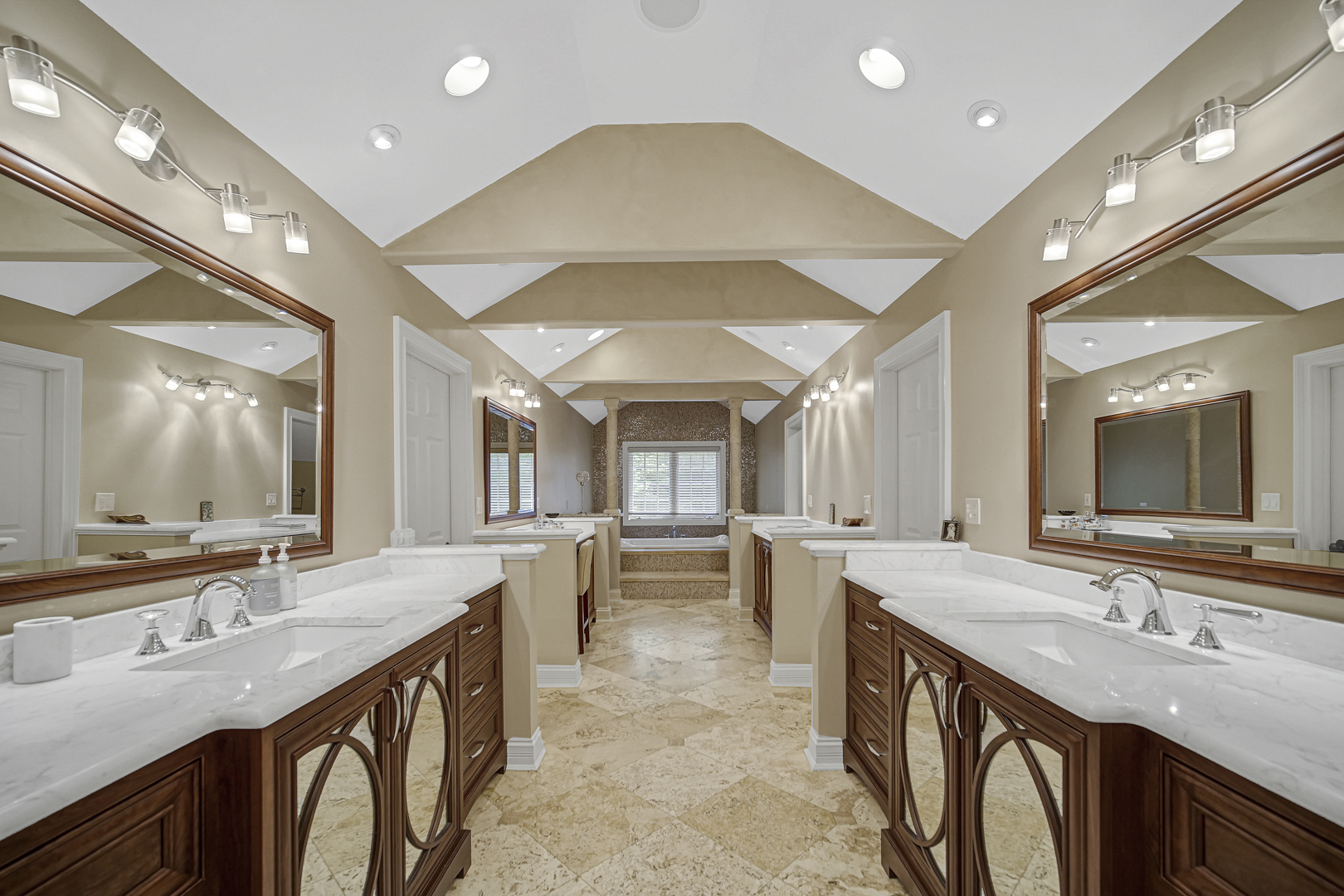 2800 Orange Brace Road Riverwoods, IL 60015 - Photo 16 of 41 a large kitchen with kitchen island a sink granite counter tops and a large window