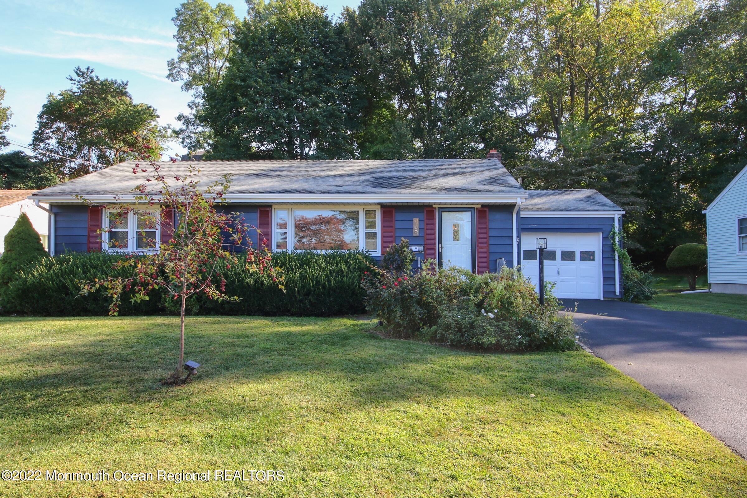 a view of a house with a yard potted plants and a tree