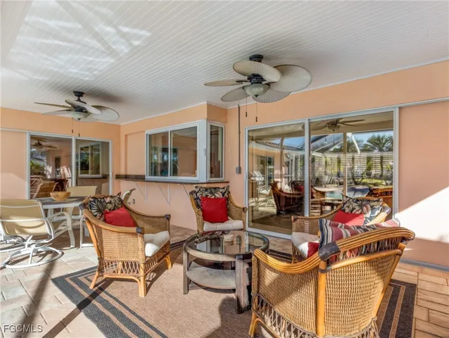 a outdoor space with lots of tables and chairs