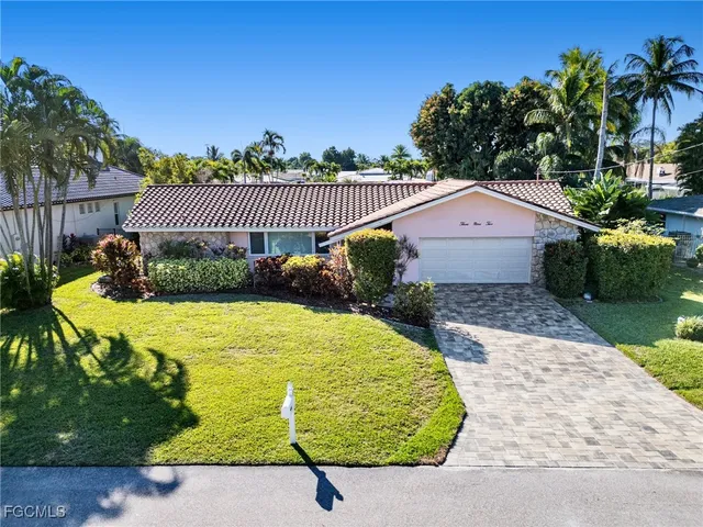 a view of a garden with a slide