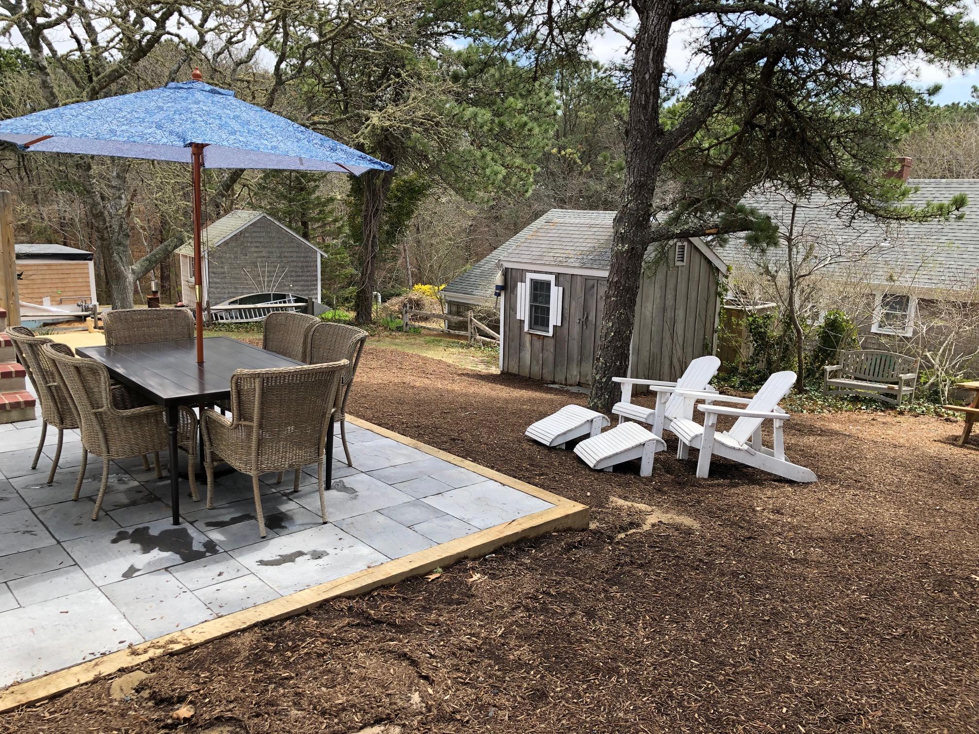36 Tobey Turtle Road South Chatham, MA 02659 - Photo 19 of 21 a view of a patio with table and chairs under an umbrella