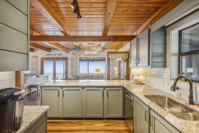 a kitchen with lots of counter top space