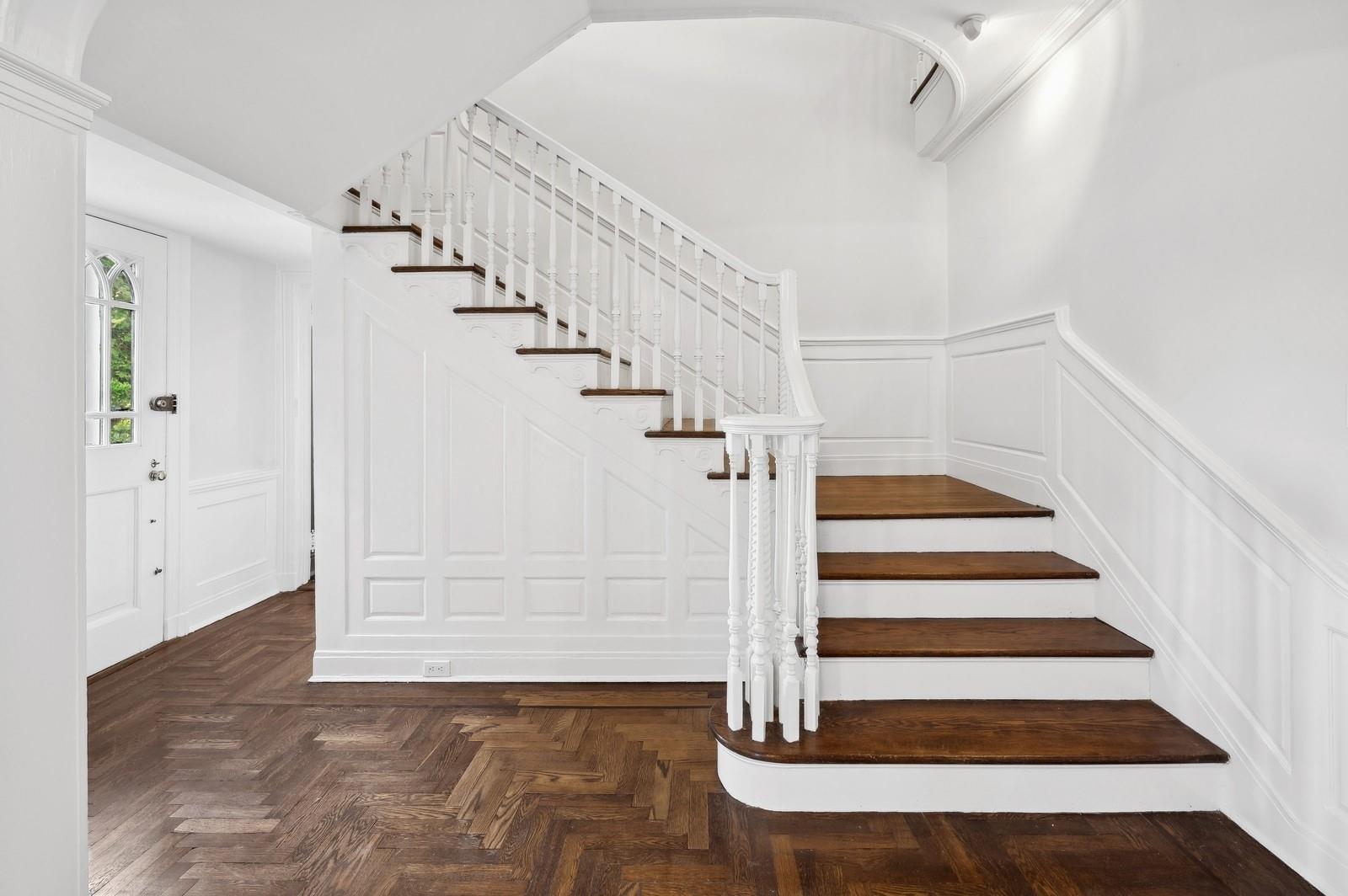 45 Durham Road Bronxville, NY 10708 - Photo 8 of 25 Stairway with parquet flooring