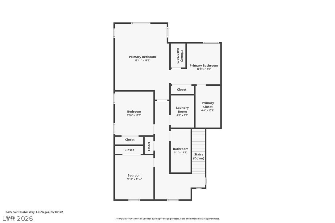 6435 Point Isabel Way Las Vegas, NV 89122 - Photo 56 of 57 A comprehensive floor plan illustrating the layout of the second story, including bedrooms, bathrooms, laundry room, and closet spaces.