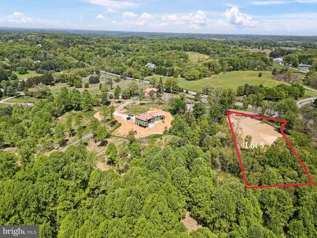 an aerial view of residential houses with outdoor space and trees