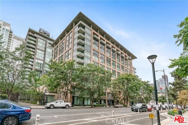 a view of a building and a street