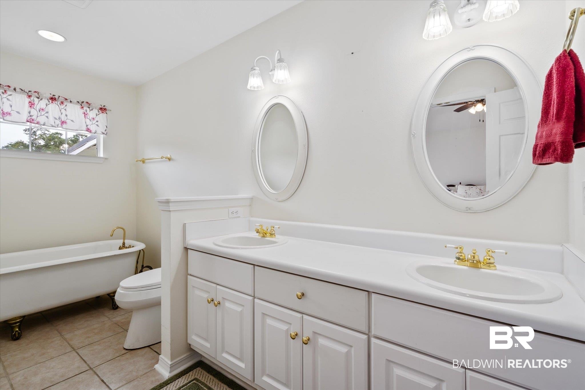 7236 Highpointe Place East Daphne, AL 36527 - Photo 17 of 32 Bathroom featuring toilet, tile patterned floors, a tub to relax in, vanity, and ceiling fan