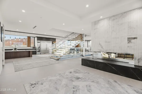 a bathroom with a sink and a large window