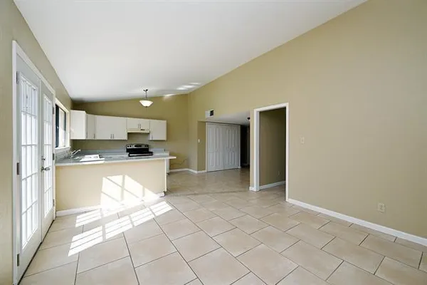 a view of a kitchen with a sink