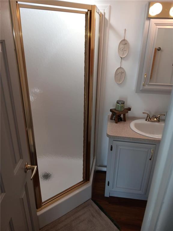 4 Fleetwood Road Cleveland, GA 30528 - Photo 33 of 45 a bathroom with a sink a mirror and shower