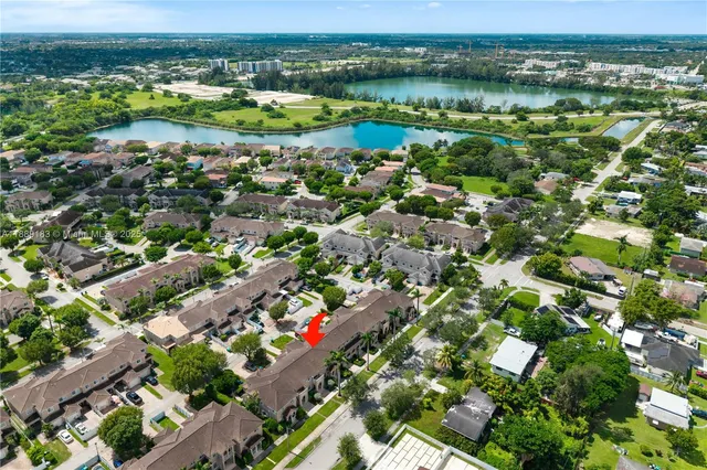 a view of a lake with a city