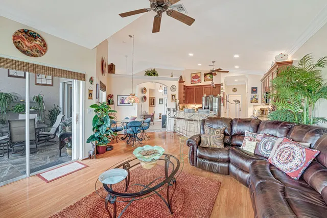 an aerial view of a house with a garden