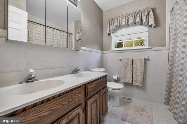 a bathroom with a sink a toilet and mirror