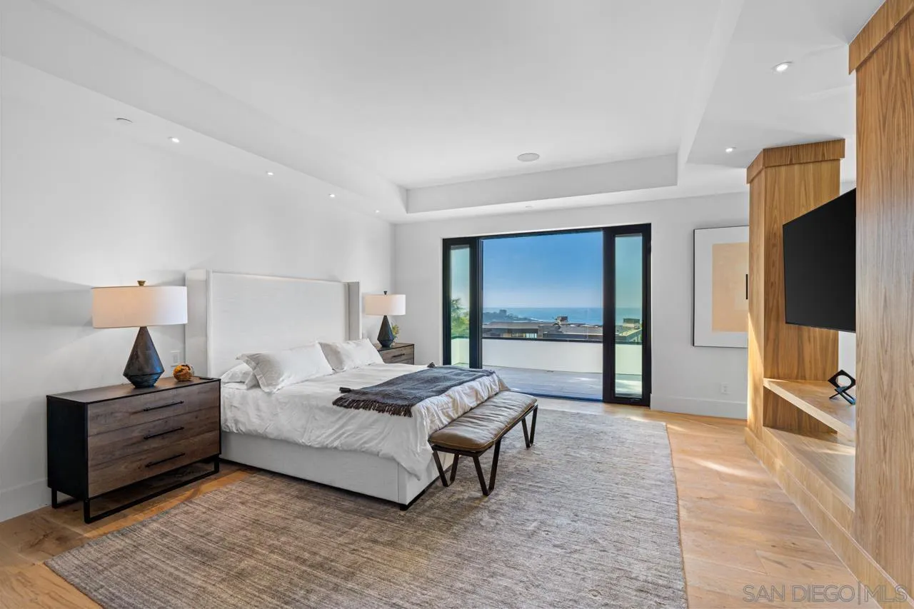 8433 Prestwick Drive La Jolla, CA 92037 - Photo 66 of 74 a spacious bedroom with a bed and a view of bathroom