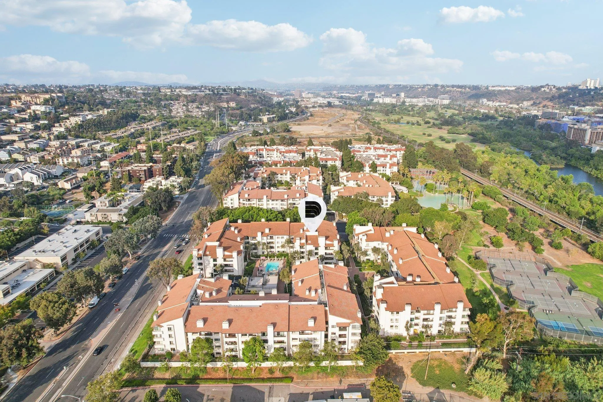 5645 Friars Road, Unit 386 San Diego, CA 92110 - Photo 61 of 72 an aerial view of residential building and lake view