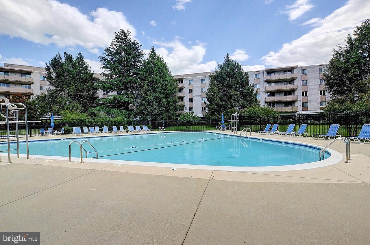 a view of a swimming pool with a yard