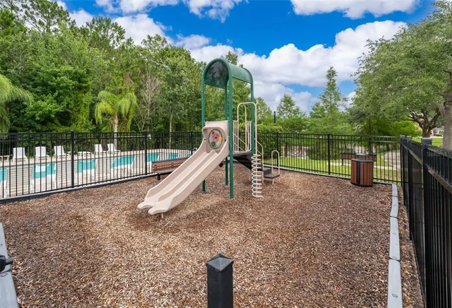 a view of a park with slide