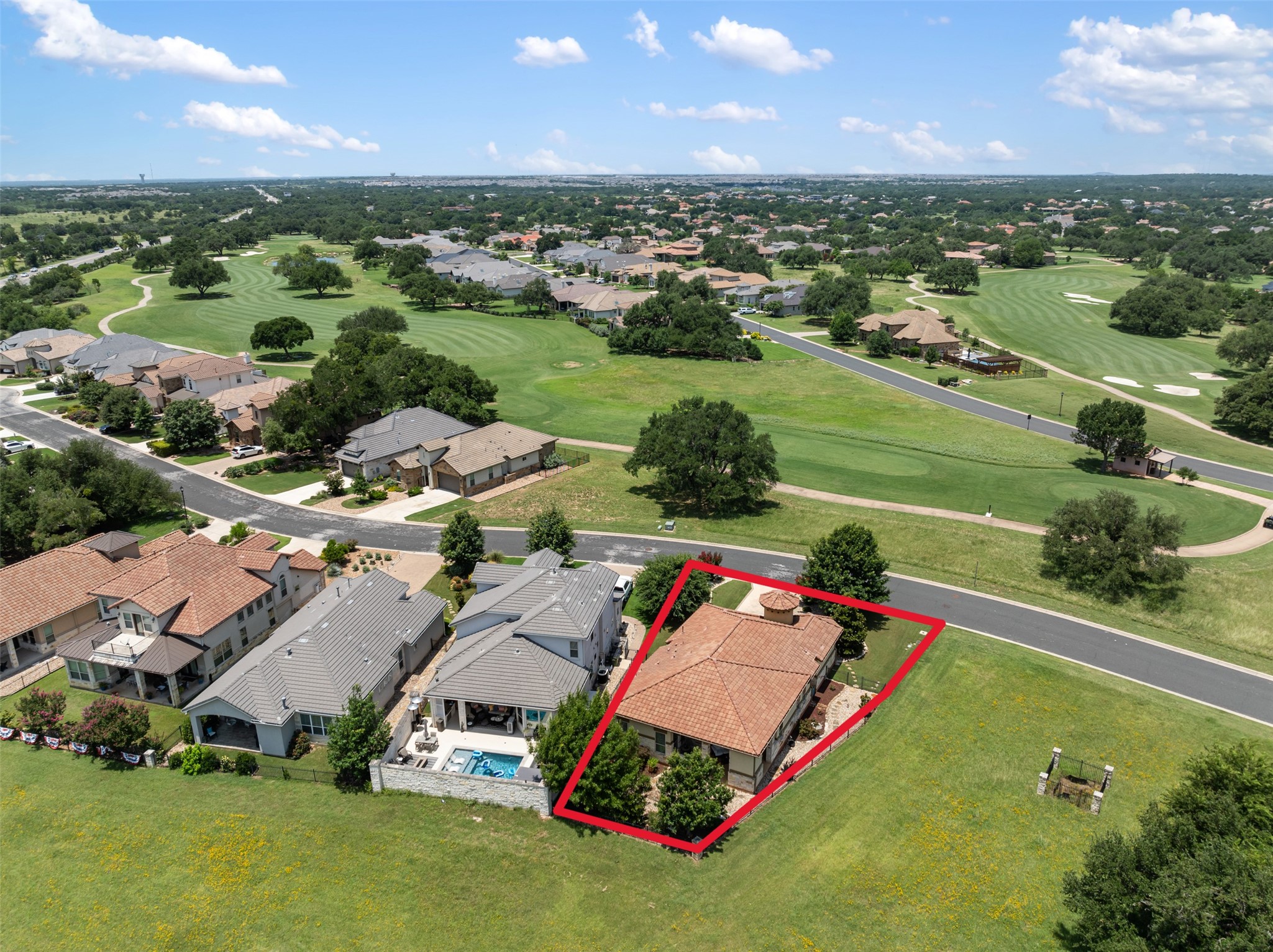 109 Limestone Drive Georgetown, TX 78628 - Photo 38 of 40 an aerial view of residential houses with outdoor space and a lake view