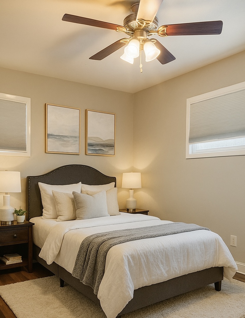 1514 173rd Street East Hazel Crest, IL 60429 - Photo 6 of 20 a bedroom with a bed and a chandelier