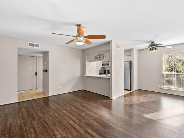 a view of an ocean & kitchen