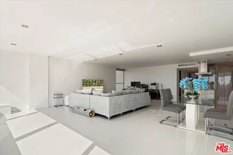 a living room with furniture and white walls