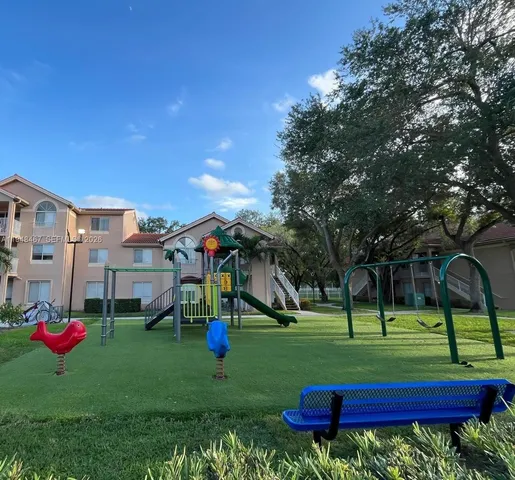a view of a park with swings