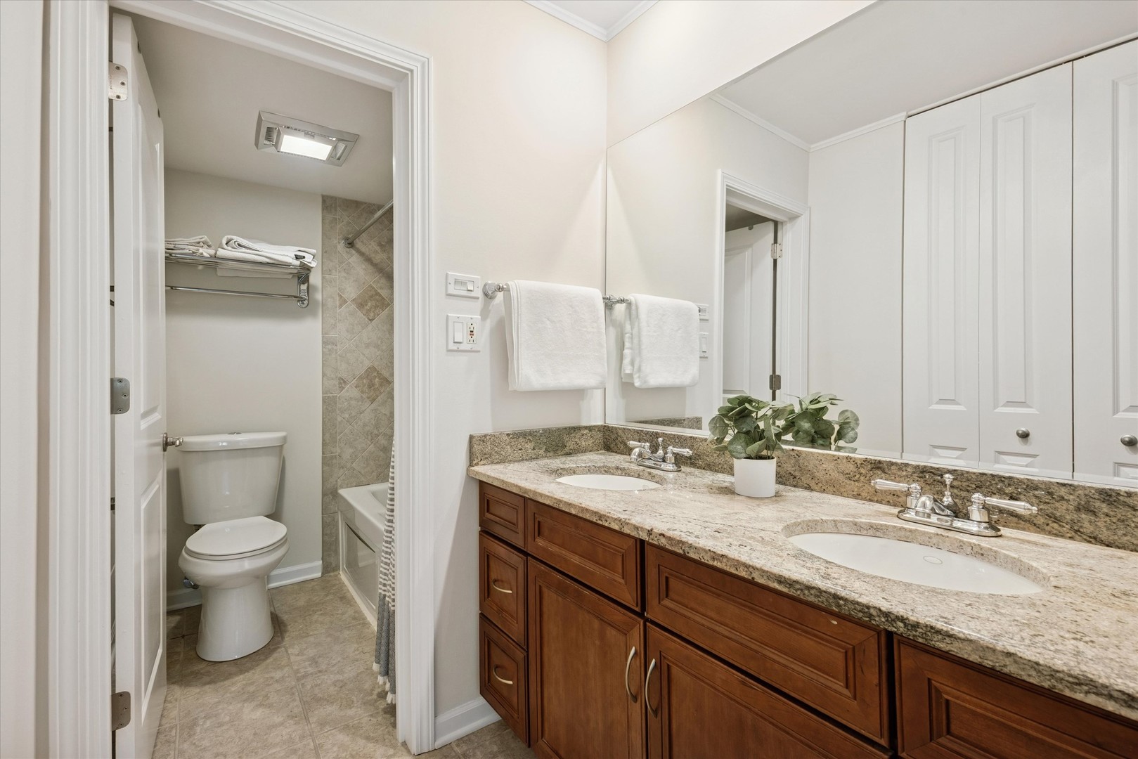 320 Claymoor, Unit 2D Hinsdale, IL 60521 - Photo 10 of 16 a bathroom with a granite countertop sink toilet and mirror