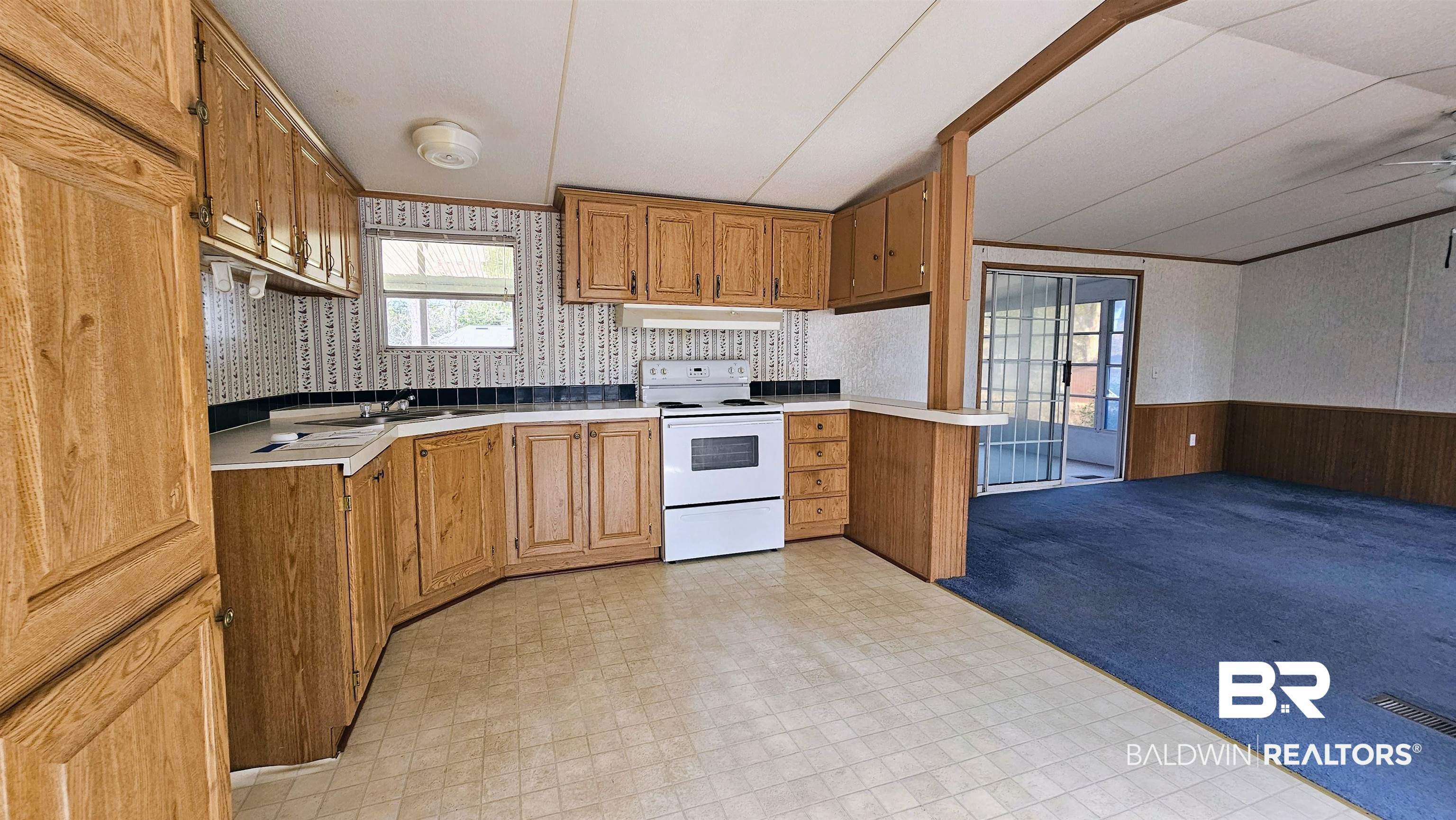 18659 Bull Springs Road Robertsdale, AL 36567 - Photo 15 of 25 Kitchen with electric stove, wooden walls, and sink
