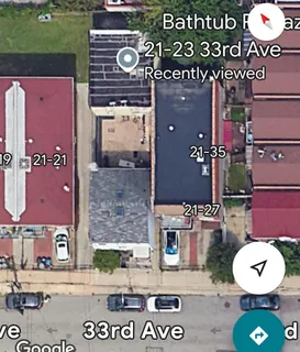 an aerial view of a red sign board