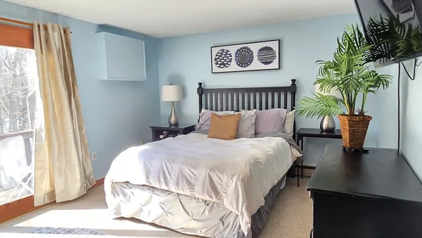 a bedroom with bed and a window