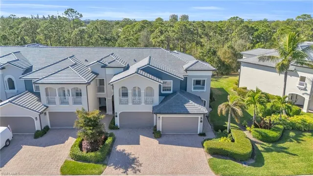 a aerial view of a house with a yard and potted plants