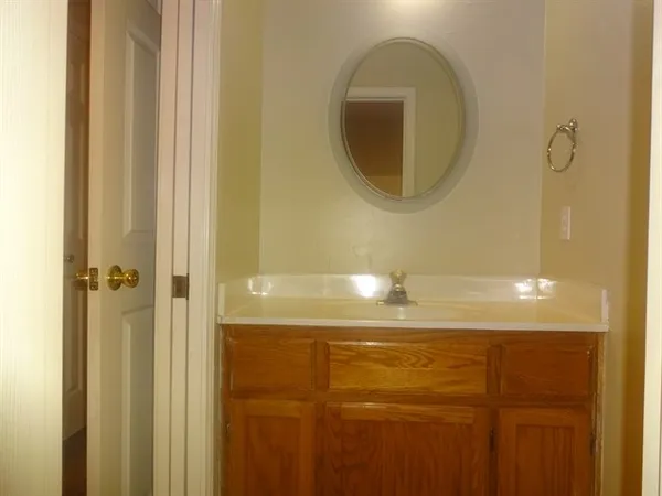 a bathroom with a mirror