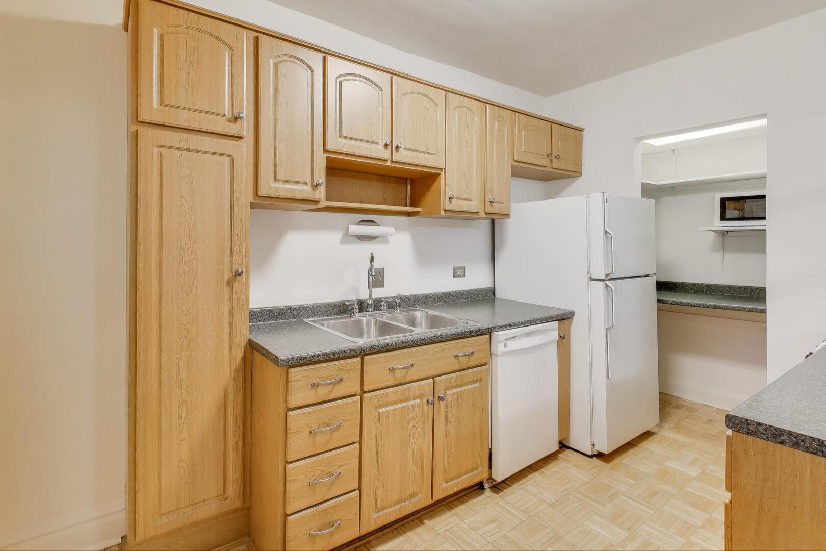 7346 Lake Street, Unit 2W River Forest, IL 60305 - Photo 19 of 30 a kitchen with stainless steel appliances granite countertop a sink stove and cabinets