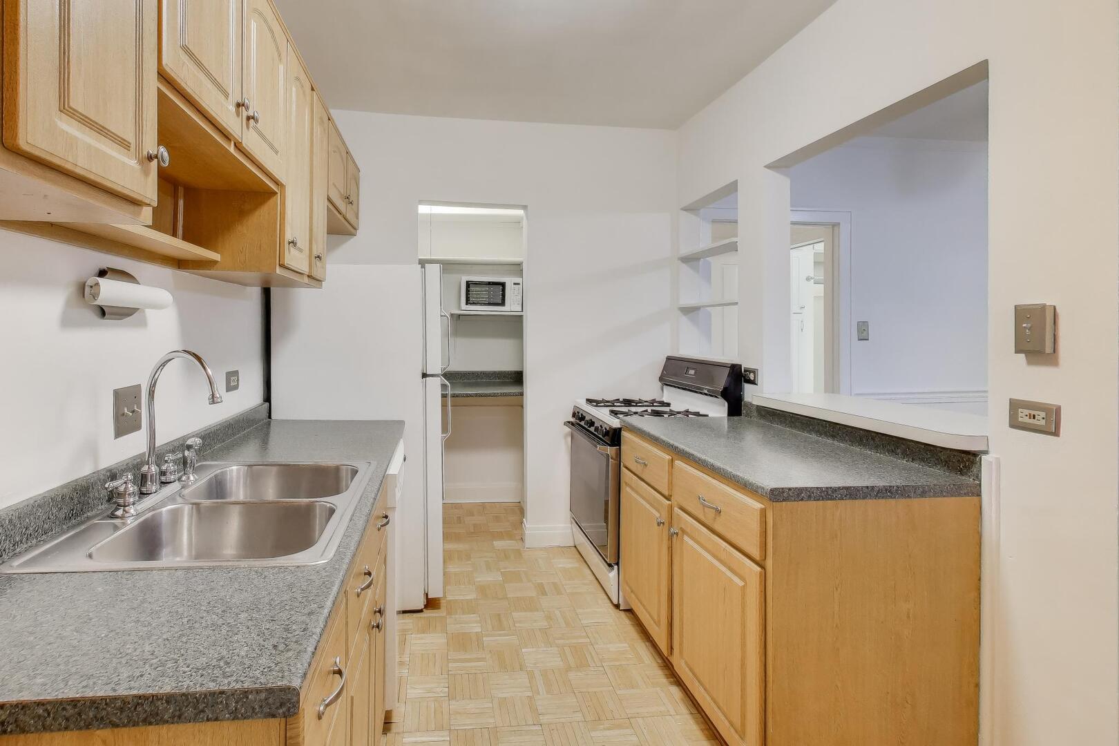 7346 Lake Street, Unit 2W River Forest, IL 60305 - Photo 21 of 30 a kitchen with stainless steel appliances granite countertop a sink and a refrigerator