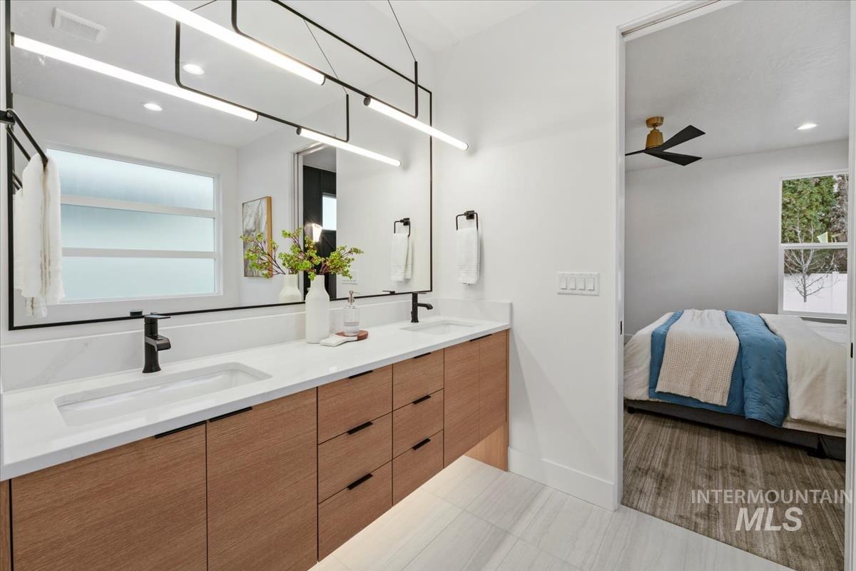 6248 West Elmer Street Boise, ID 83703 - Photo 14 of 40 Bathroom featuring ensuite bath, recessed lighting, double vanity, and ceiling fan