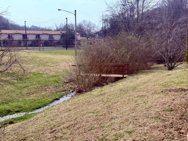 a view of a yard with wooden fence