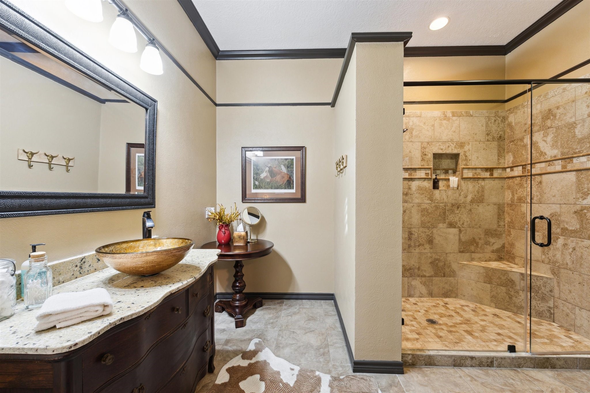 1224 Haines Road Sheridan, TX 77475 - Photo 30 of 49 a bathroom with a granite countertop sink a toilet and shower
