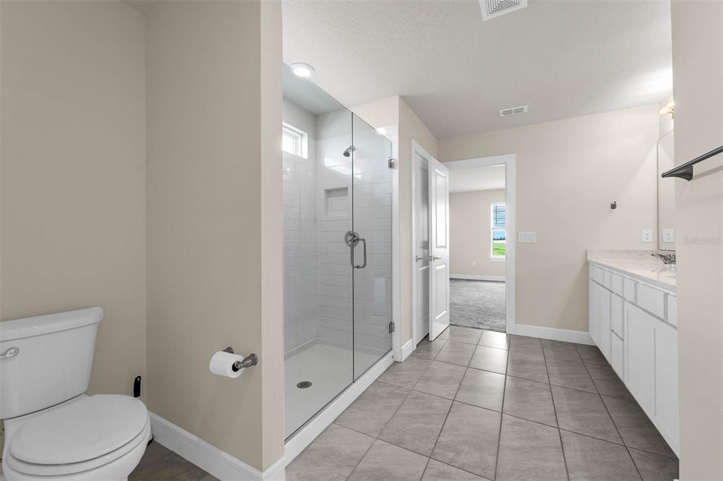 7367 Catania Loop Clermont, FL 34714 - Photo 36 of 58 a bathroom with a granite countertop shower a toilet and a shower