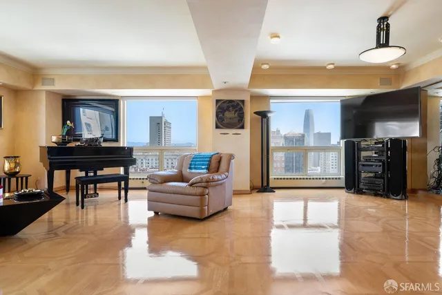 a living room with furniture and a couch